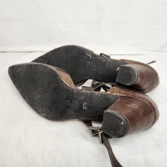 Fidji Womens Metallic Brown Leather Point Toe Heels Cross Straps Size 37.5 - Picture 9 of 10